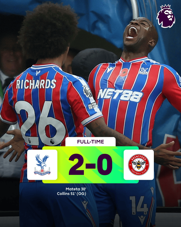 水晶宫2-0小蜜蜂闭幕3轮不堪, 马特塔高难度头球破门